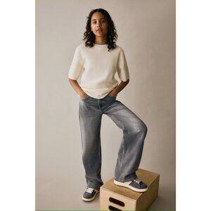 H&M Girls Wide Leg Jeans Size 14 Kids Dark Gray Denim High Waist Adjustable